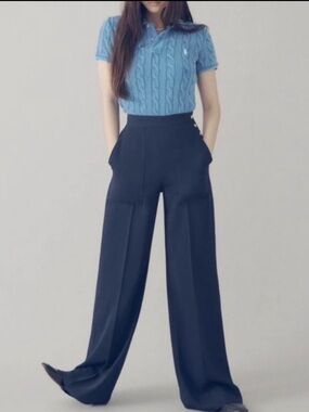 Beautiful Ralph Lauren Navy High-Waist Wide Leg Trousers Authenticated